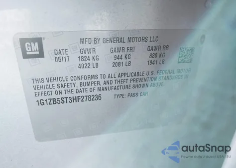 2017 Chevrolet Malibu Ls из США, поврежденный, VIN 1G1ZB5ST3HF278236